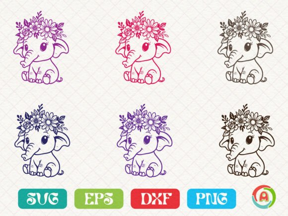 Baby Elephant with Floral Svg
