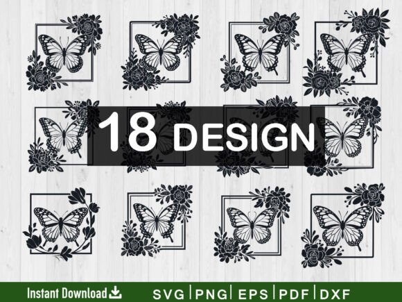 Butterfly with Floral Svg Silhouette
