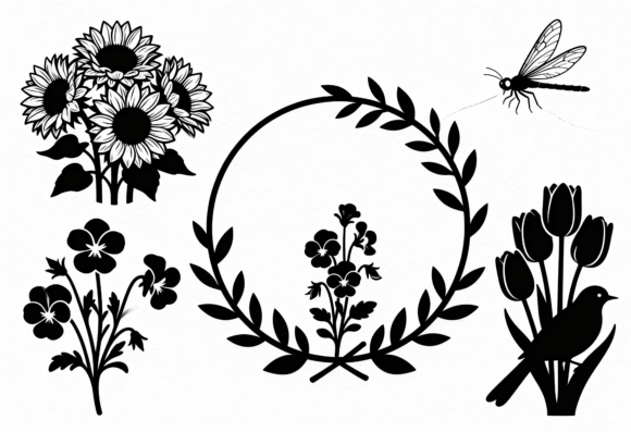 Floral SVG Bundle Black Silhouette