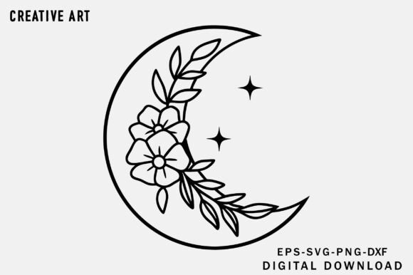 Flowers Moon Svg Design, Moon Floral Svg