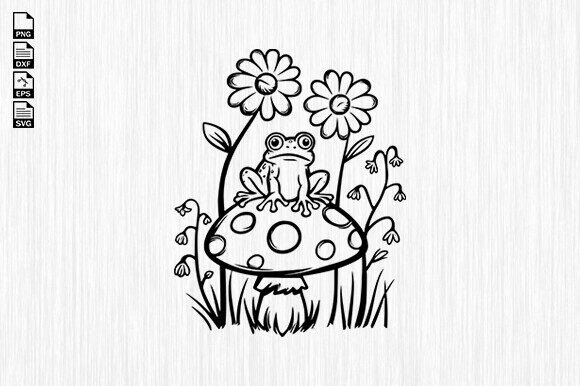 Frog with Mushroom Svg, Frog Floral Svg
