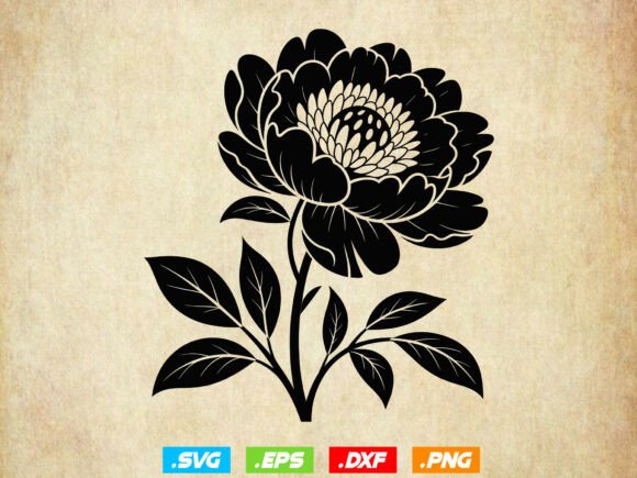 Peony Floral SVG, Peony Silhouette