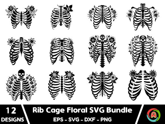 Rib Cage Floral SVG, Floral Skull SVG