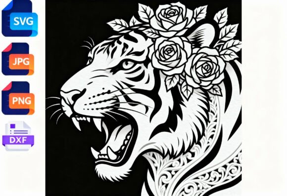 Tiger Rose Floral SVG Cut File